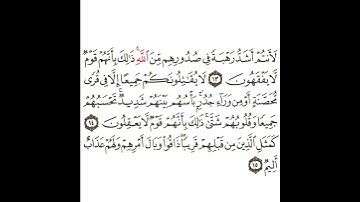سورة الحشر 7 القسم السابع تكرار كيفي من .. لأنتم أشد رهبة في صدورهم من الله .. إلى .. ولهم عذاب أليم