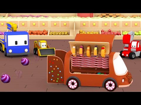 Der Süßigkeitenladen - Lerne mit den kleinen Trucks | Kran, Bagger, Educational cartoon für Kinder