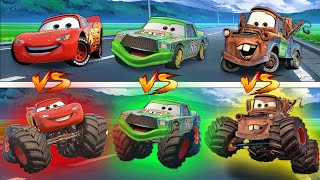 MONSTER LIGHTNING MCQUEEN,  TOW MATER, Chick HICKS vs NORMAL PIXAR CARS in BeamNG.drive!