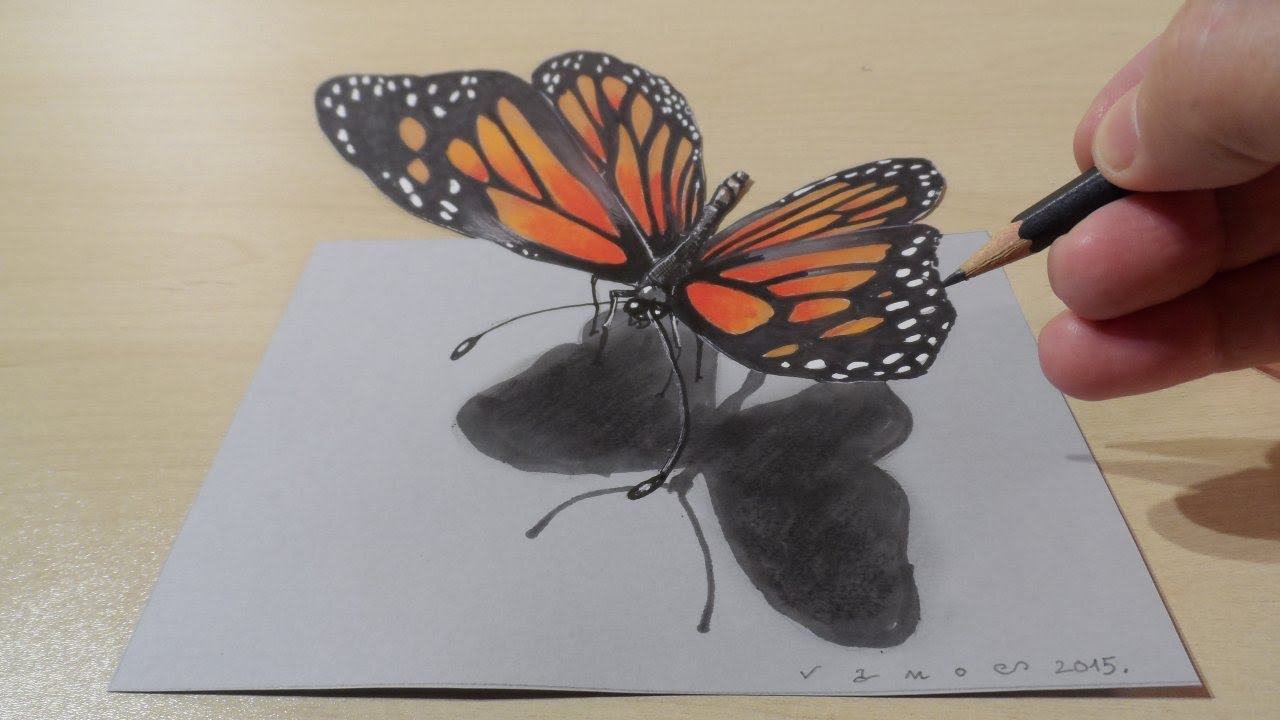 Drawing Butterfly - How to Draw 3D Butterfly - Magical Art on Paper