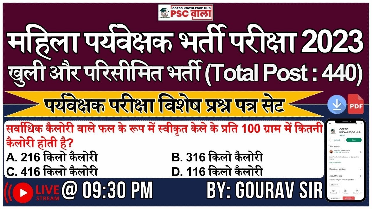 Chhattisgarh Mahila Supervisor Exam 2023 Supervisor Special Question