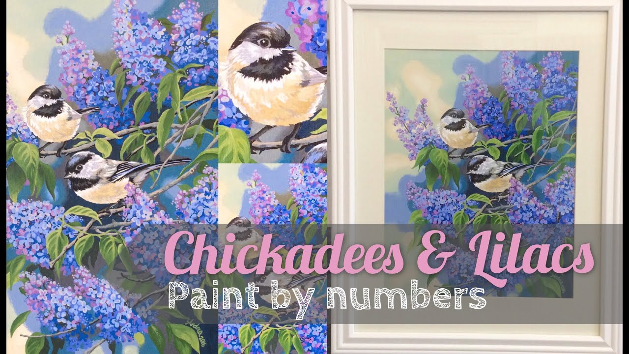 Chickadees and Lilacs  Paint by numbers acrylic speedpaint tutorial 