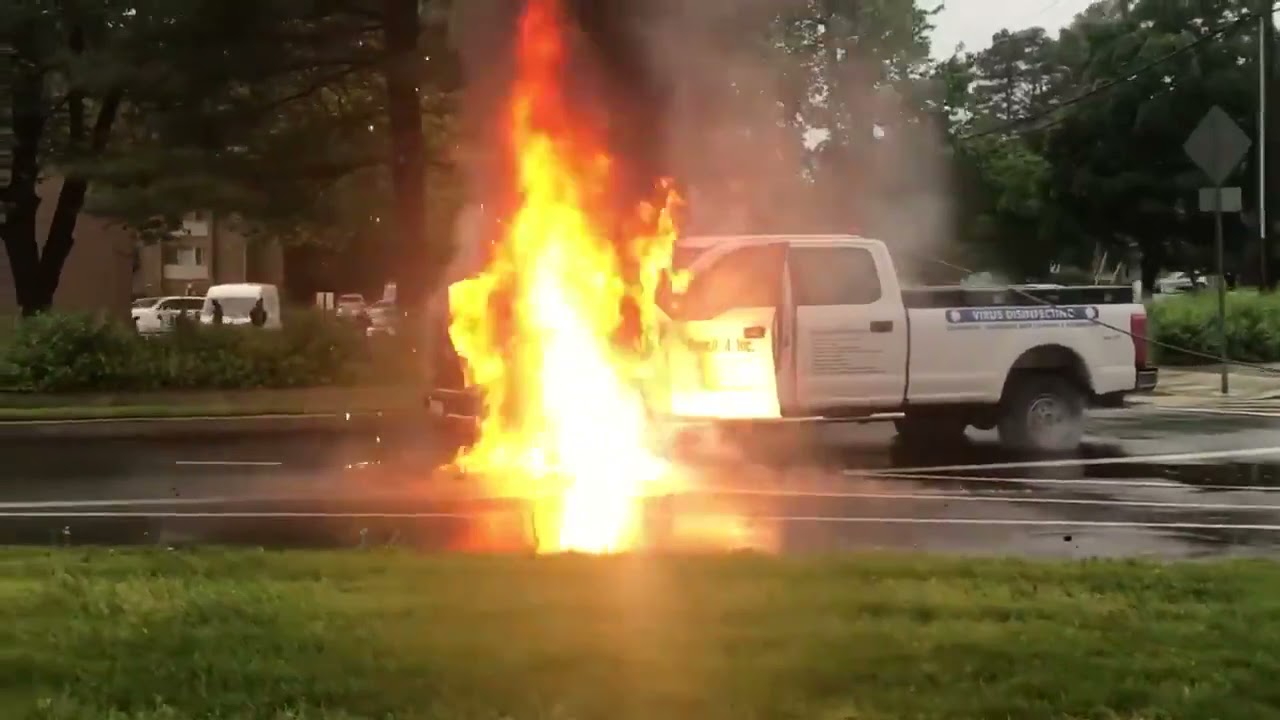 Pickup truck goes up in flames after live power lines fall on vehicle | FOX 5 DC