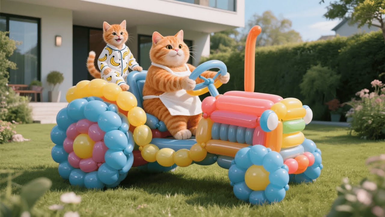 Ginger Kitten Loves Balloons and Builds a Colorful Balloon Tractor All by Herself 🎈🐾
