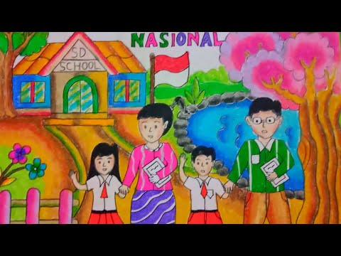 CARA MENGGAMBAR HARI PENDIDIKAN NASIONAL