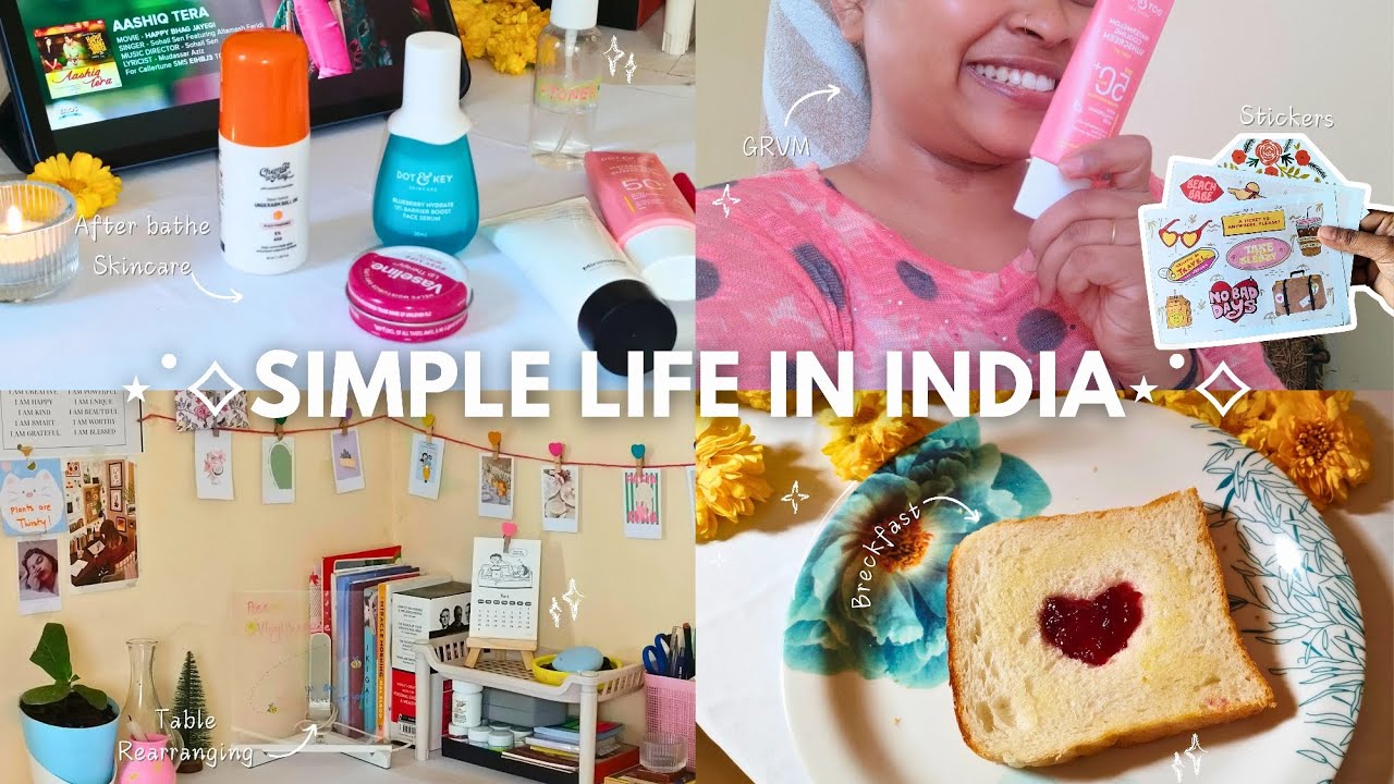 Simple life in india ! 🩷🍡  Bathing| skincare| Rearranging table | summary vibe 🔆🫧