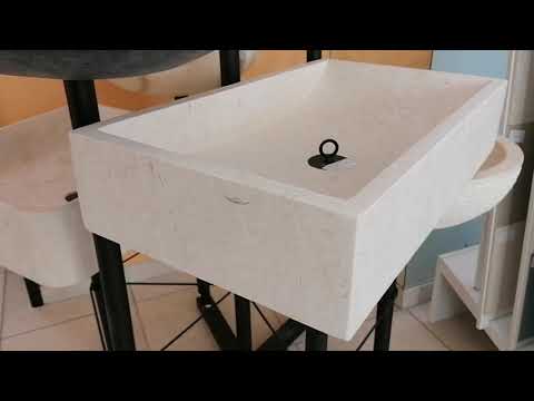 RECTANGULAR BEIGE COUNTERTOP WASHBASIN IN REAL MARBLE 35 X 50 X H. 12