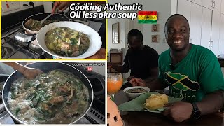 COOK with me an Authentic Ghanaian OIL LESS OKRA SOUP with Akple !! Fetri TOTO and Ademi soup