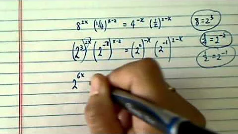 *Log & Exponential Equtions: (8^(2x))((1/4)^(x-2)) = (4^(-x))((1/2)^(2-x))?