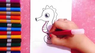 كيف ترسم حصان البحر -رسم سهل للأطفال.