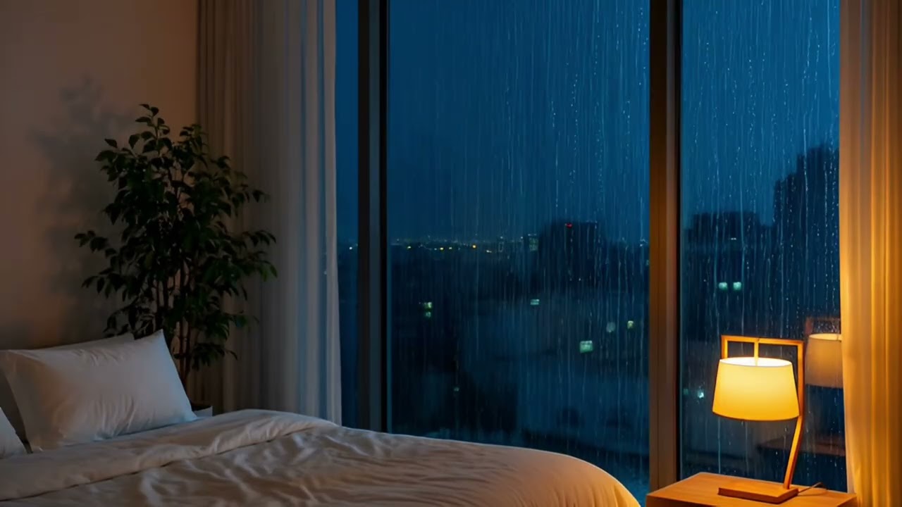 Rain on Glass at Night 🌧️ Cozy Forest Room for Study & Sleep
