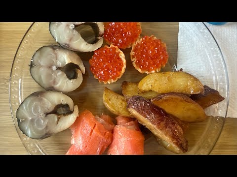 Мукбанг 🔴 Картошка и скумбрия 🔴 семга и тарталетки с икрой