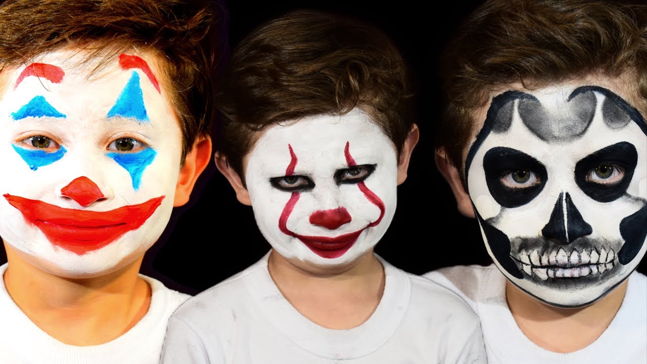 Maquillaje de Halloween para niños || Halloween Makeup for kids JOKER ????  PENNYWISE ???? SKULL ???? - YouTube