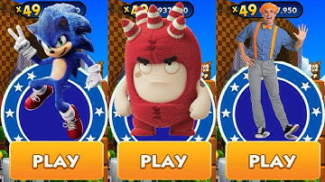 Sonic Dash vs Oddbods Turbo Run vs Blippi World Run - Movie Sonic vs All Bosses All Characters