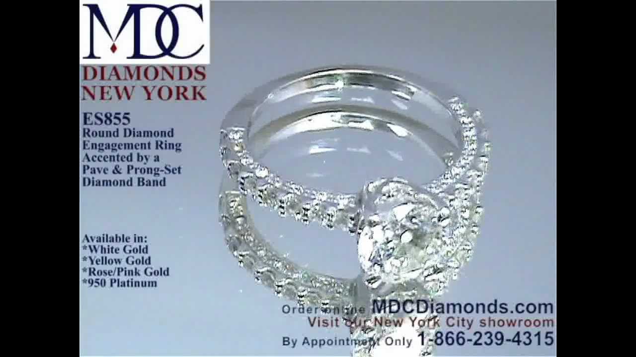 ES855 Round Diamond Engagement ring trio pave band by MDC Diamonds NY