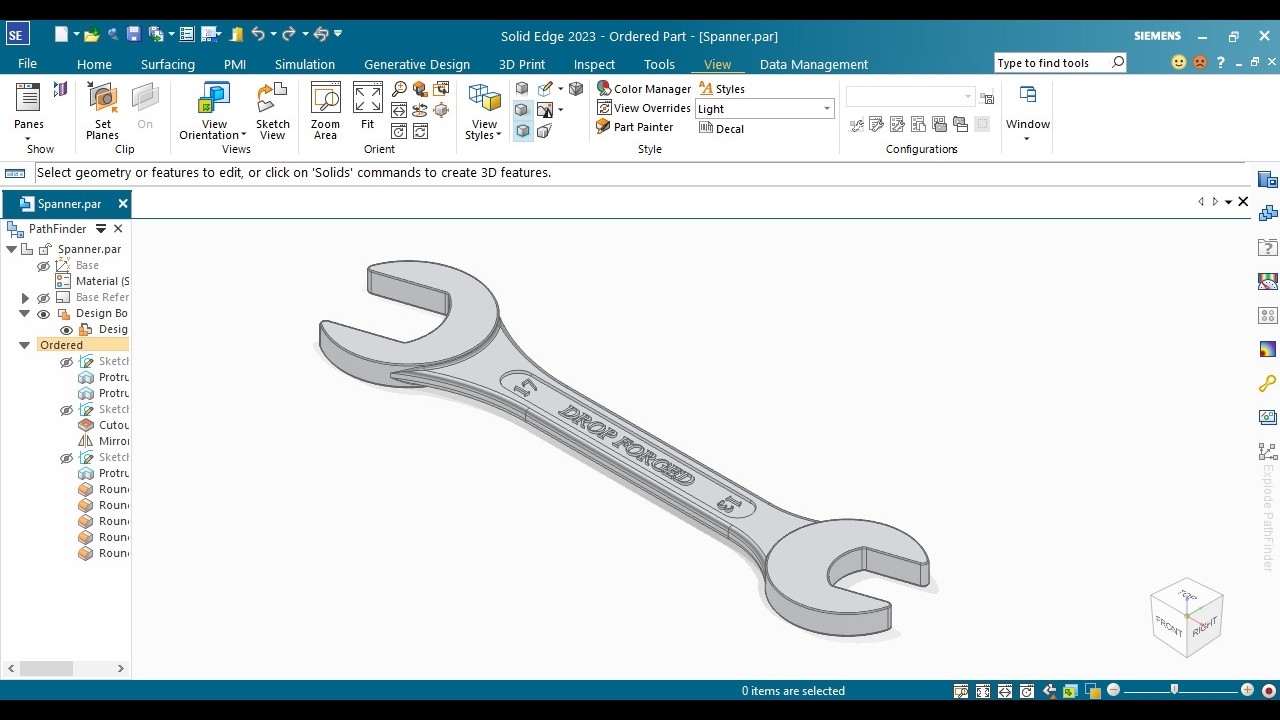 Solid Edge Community Edition tutorial 18 - Spanner - YouTube