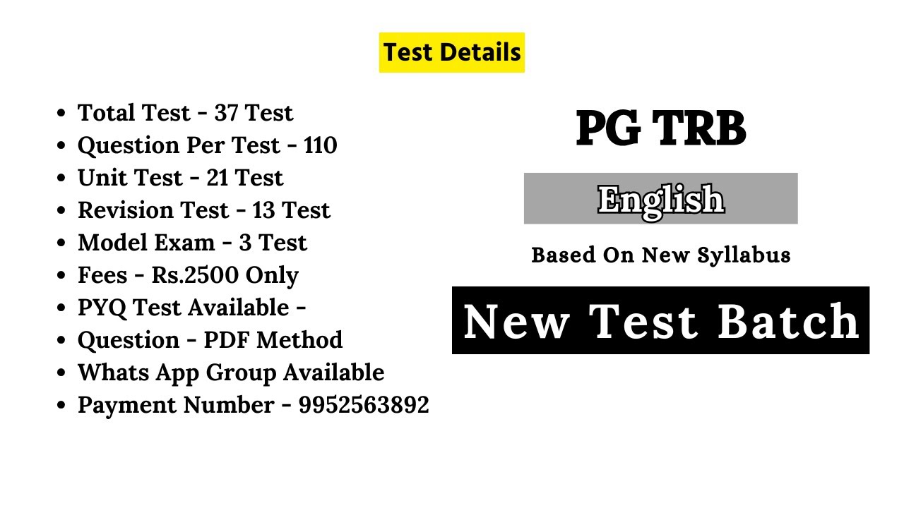 PG TRB English Test Batch | 37 Test | PDF Method | Fees Rs. 2500 Only ...