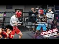 Smother him pressure boxer spars with fast moving southpaw