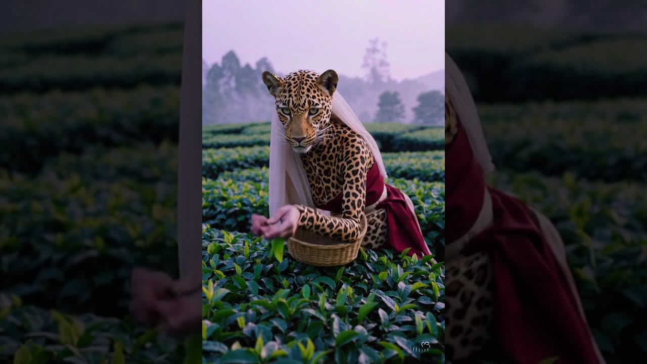 Leopard Tea Picker at Dawn
