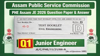 APSC PHE JE 2026 Question Paper Solved | Complete Answer Key | Civil Engineering