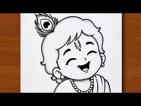 Drawing of Lord Krishna | Laughing Krishna outline pencil drawing | drawing drawing | Illustration