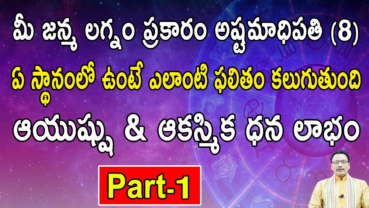 మీ జన్మలగ్నం ప్రకారం అష్టమాధిపతి(8)ఏ స్థానంలో ఉంటే ఎలాంటి ఫలితంకలుగుతుందిఆయుష్షు&ఆకస్మికధనలాభంPart-1