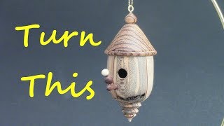 I demonstrate how to turn a simple two piece bird house Christmas tree ornament. I discuss and show examples of different design 