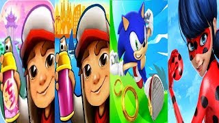 Miraculous Ladybug & Cat Noir VS  Sonic Dash  VS Subway Surfers BARCELONA  VS Chinese Version screenshot 5