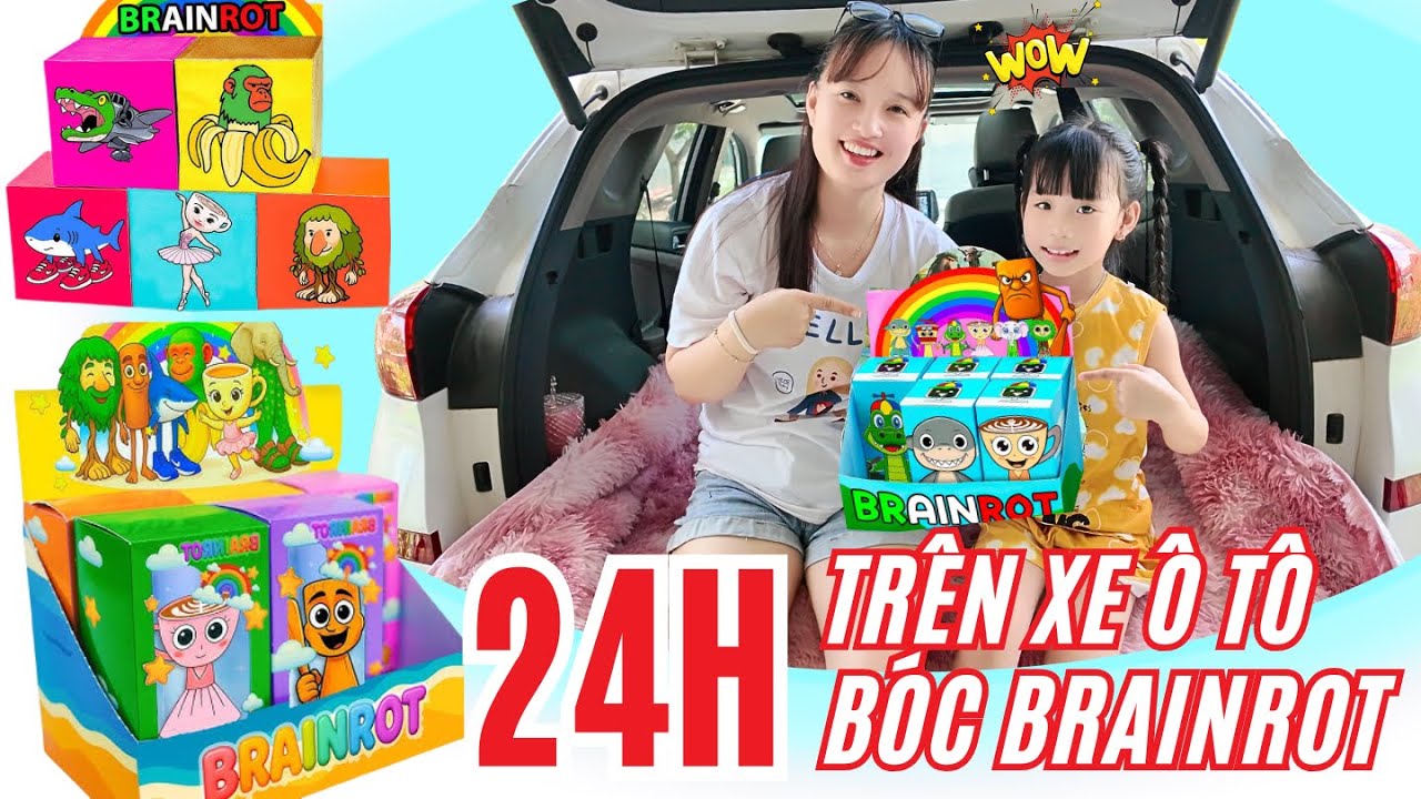 Thử Thách MiMi & Mẹ Huế 24 Giờ Bóc Hộp Mù BRAINROT Trên Ô Tô, Tung Tung Sahur Ai Bóc Được?