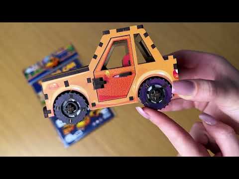Деревянный 3D конструктор гоночный авто Turbo Car Puzzleok, механическая модель машинки из дерева, видео 1
