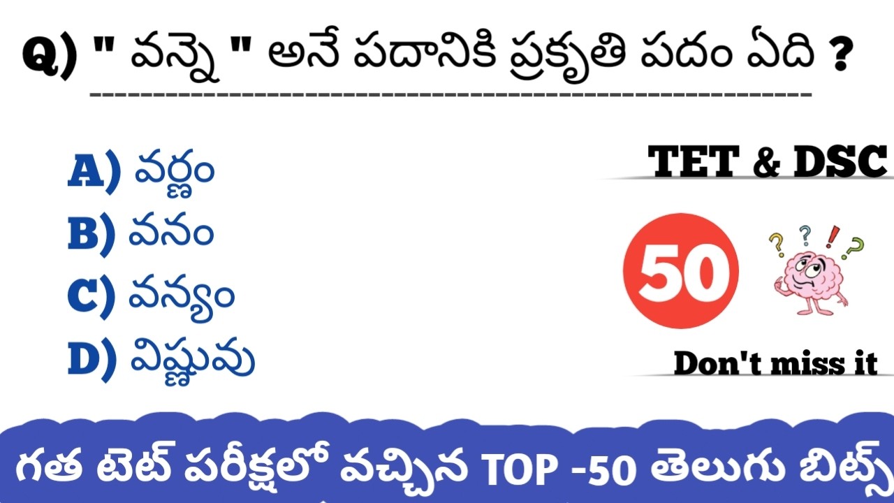 💡TOP -50 తెలుగు బిట్స్||✴️గత టెట్ లో వచ్చిన తెలుగు బిట్స్||Previous Year Tet Questions||#tet#dsc