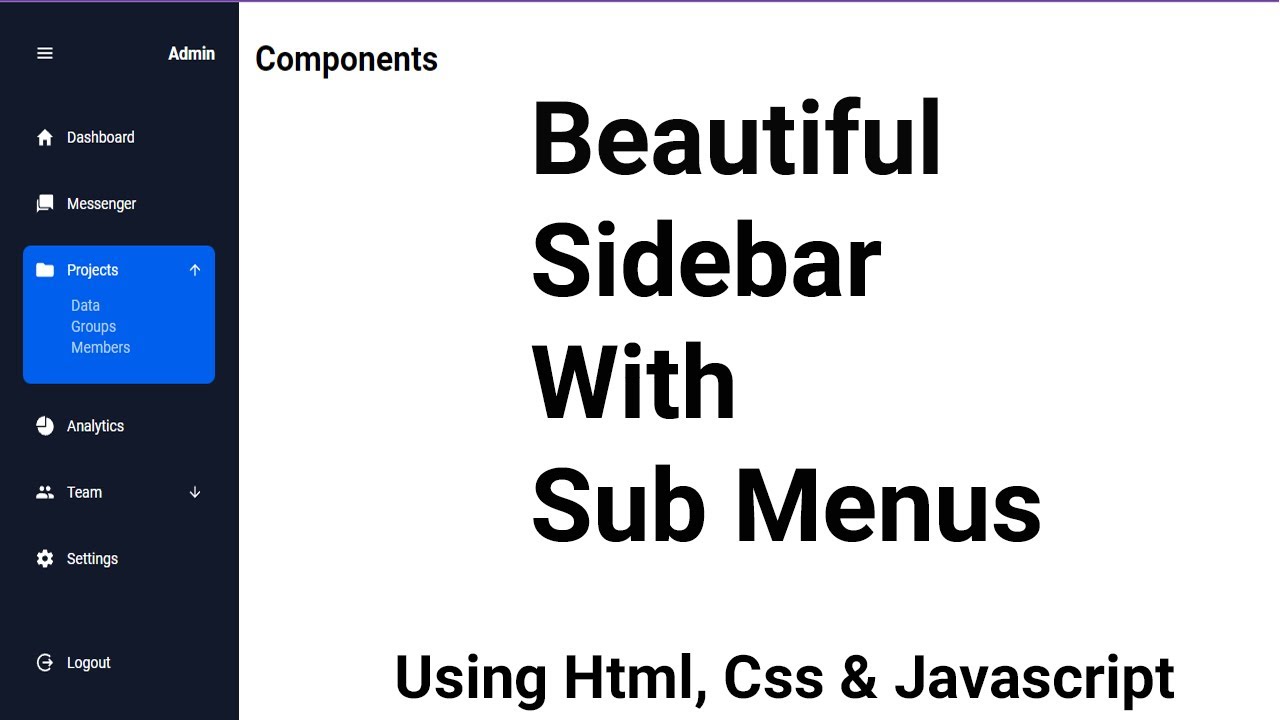 Under 40 Minutes | Sidebar Menu with sub-menu using HTML CSS ...