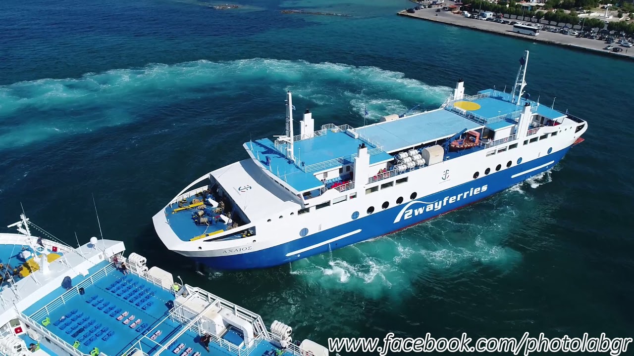 Aerial (drone) video -  F/B Achaios arriving at Aegina with a stunning maneuver !