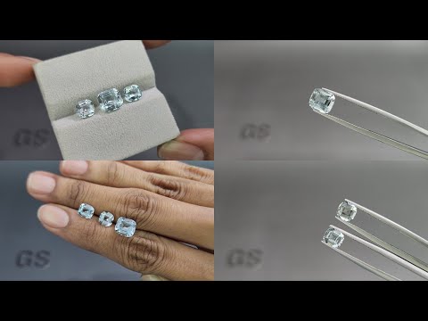 Set of aquamarines cushion cut 4.05 carats, Madagascar Video  № 1