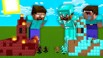 Minecraft NOOB vs PRO: BATTLE ONE BLOCK INSIDE CASTLE HEROBRINE IN VILLAGE! 100% TROLLING ALEXBRINE