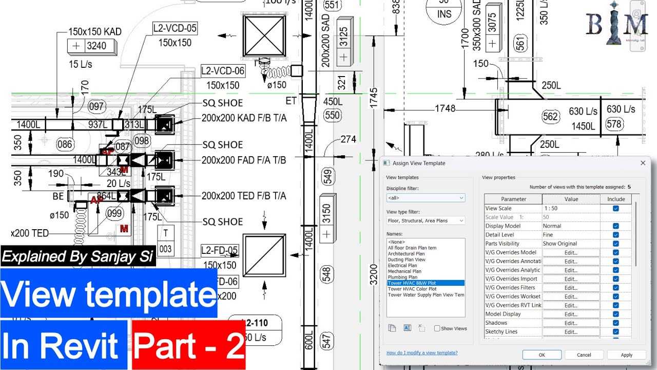 Revit Matching Line Ep-183 # View Template (Monochrome & Color) In Revit | Part - 2 | HVAC ...