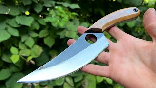 Making a sharp kitchen knife from a piece of wood and iron