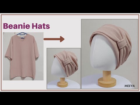 DIY Beanie Hats(adult)|모자두건  만들기|티셔츠 리폼|Bandana|반다 나|비니| Bonnet cap|T-shirt  Recycling|안입는옷 리폼|帽子を作る