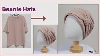 DIY Beanie Hats(adult)|모자두건  만들기|티셔츠 리폼|Bandana|반다 나|비니| Bonnet cap|Tshirt  Recycling|안입는옷 리폼|帽子を作る