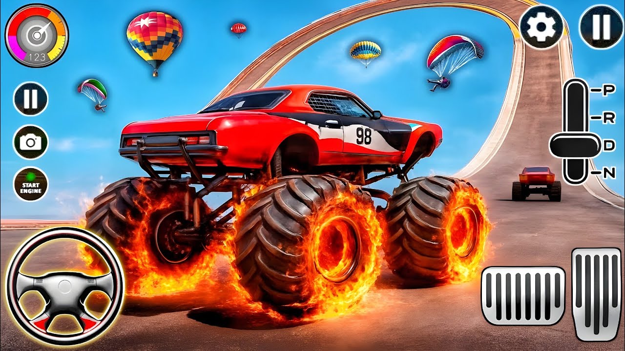 Monster Car on Fire Wheels! Extreme Loop Racing Challenge | Impossible Stunts Gameplay