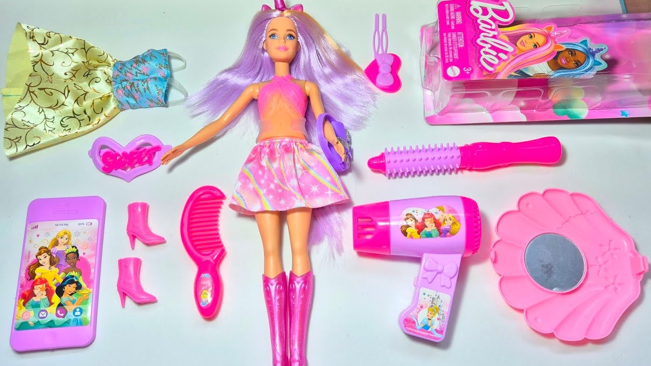 ASMR | Satisfying with Unboxing Very Beautiful and Cute Barbie Doll | Cute Pink Makeup Sets | Review