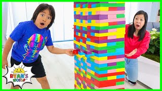 Ryan and Mommy Pretend Play with Giant Colored Block Toys Jenga!!