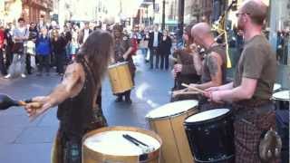 Clanadonia Drummers on Buchanan St. with Surprise Guest - Glasgow Scotland