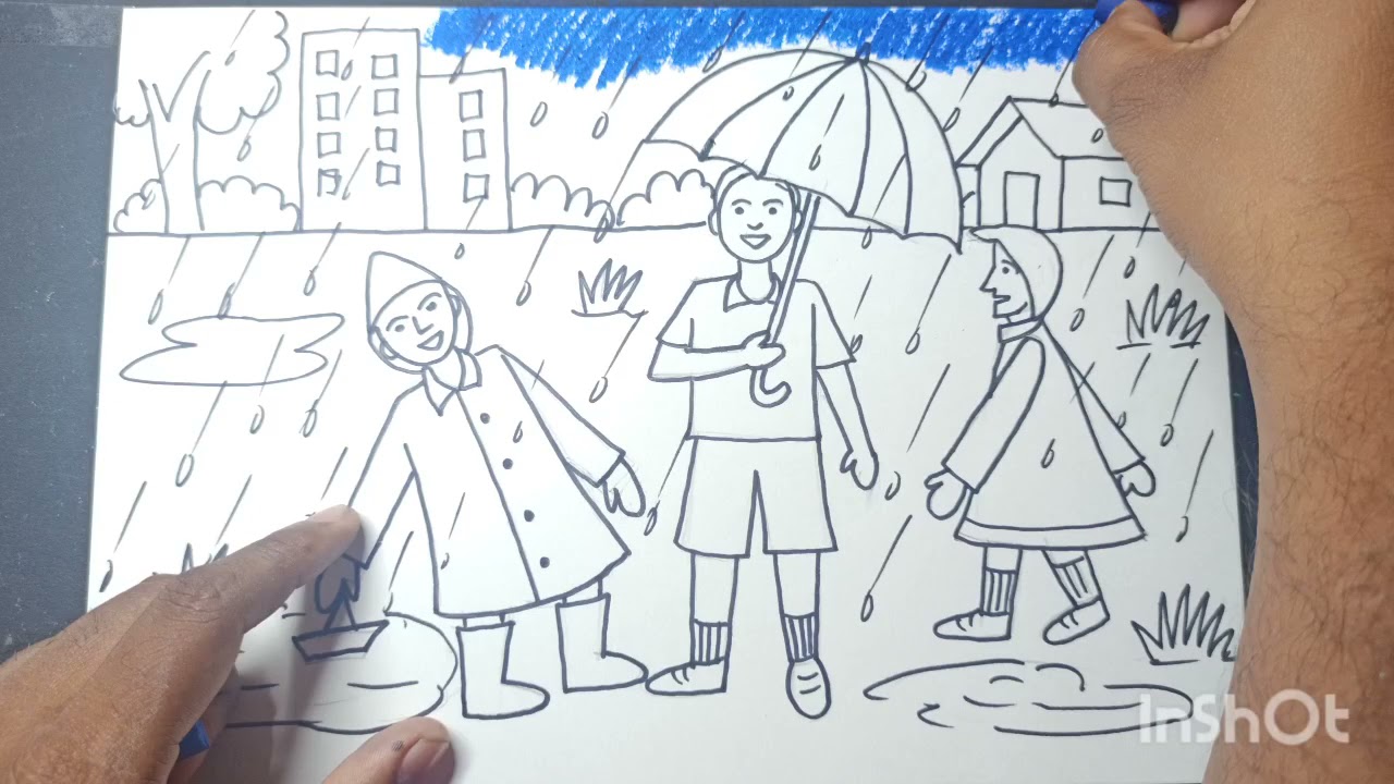 How to draw rainy season drawing | raining drawing | Rainy season scenery  drawing - YouTube