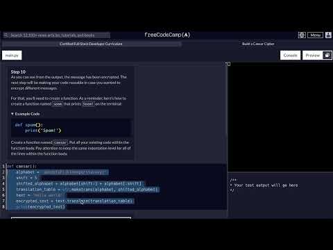 FreeCodeCamp - Python Project - Step 10 of 25 - Caesar Cipher
