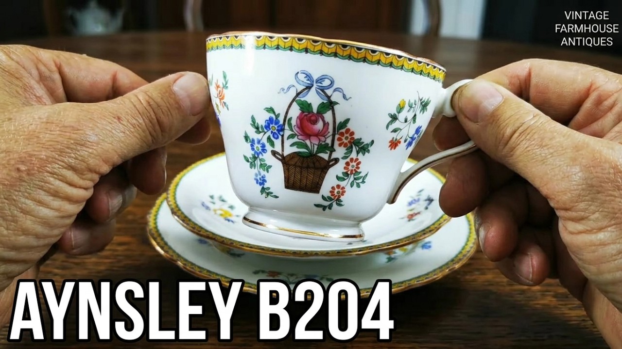 Aynsley China Flower Basket B204 Teacup Saucer and Side Plate Trio