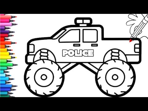 How to Draw a Police Car for Kids |ColoringPage for Kids | Easy Step By Step policemonster car
