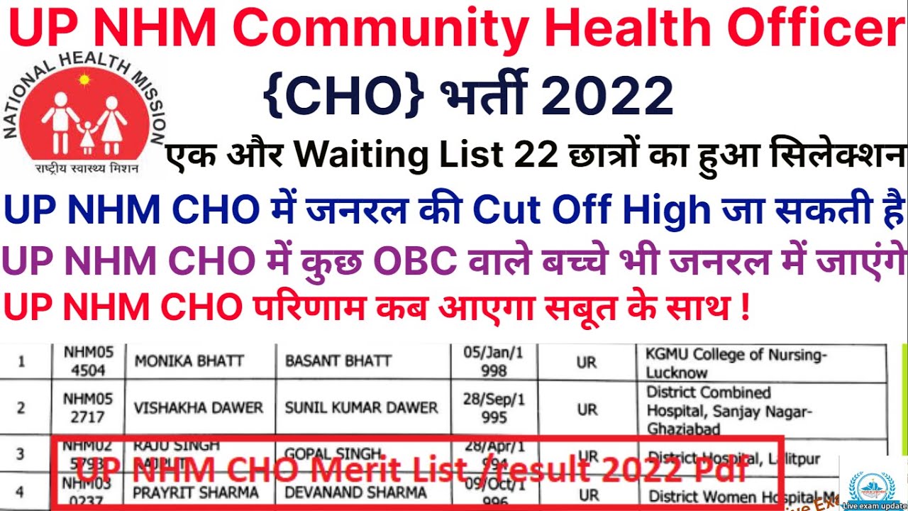 UP NHM CHO Result कब आएगा, कुछ बच्चो ने पुराना प्रमाणपत्र लगा दिया था | UP NHM CHO Waiting List 2022