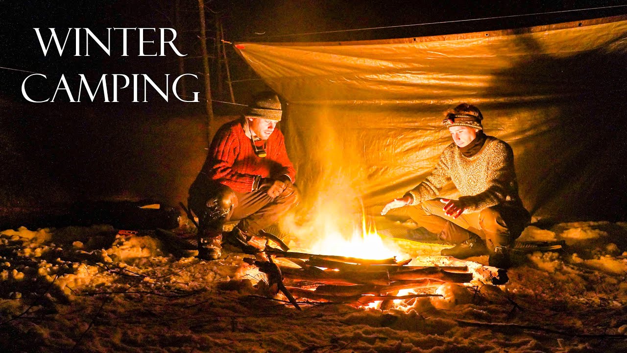 3 Days Winter Camping w/ Tarp - no tent, high winds, and falling through the ice!