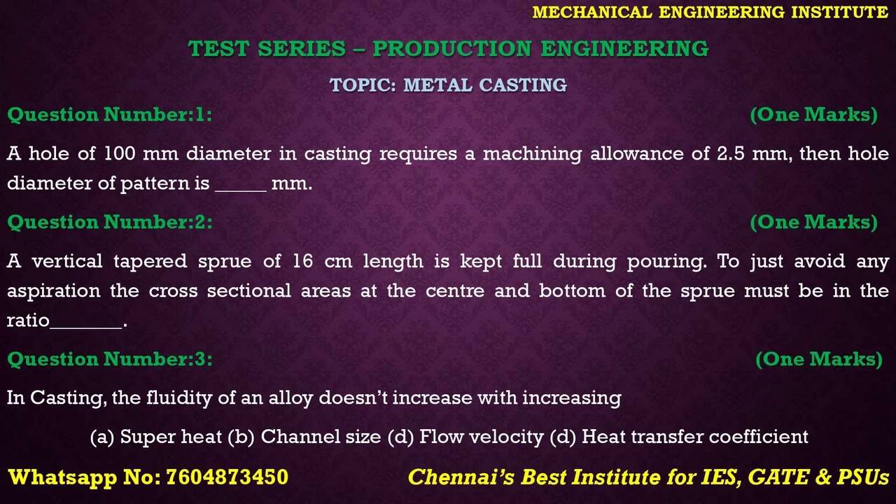 Topic wise Test on Metal Casting YouTube